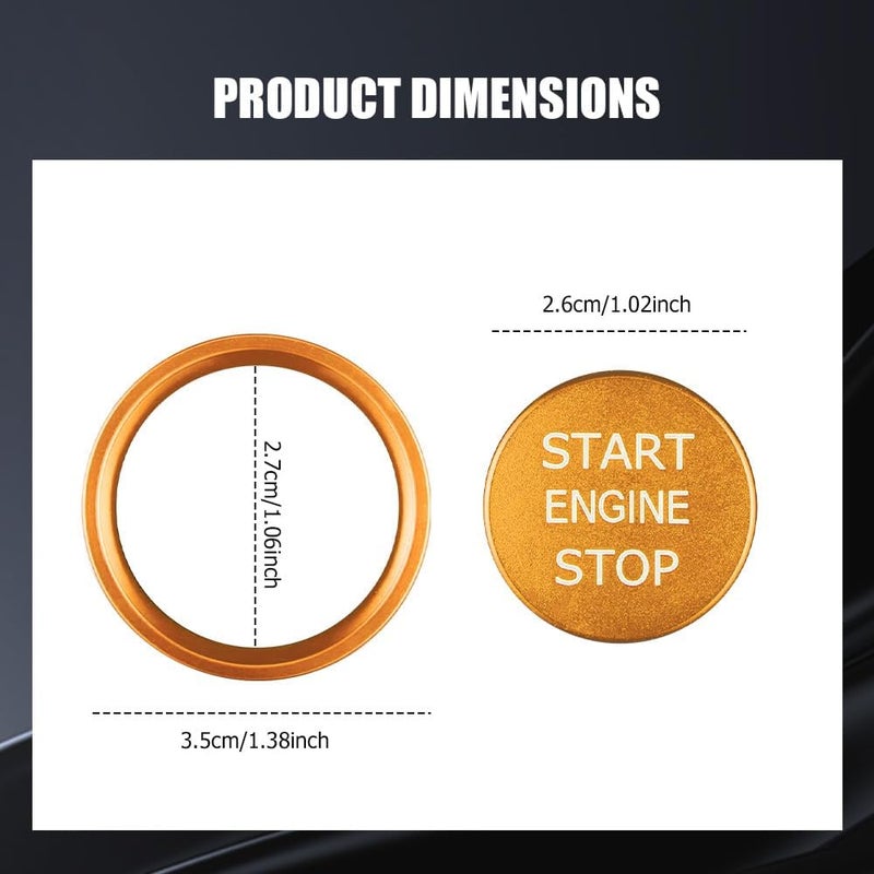 Lyxheth Car Push Start Button Cover, Engine Start Cover, Cool Aluminum Engines Starts Buttons Covers with Metal Ring for Cars Decorations, Car Engine Start Button Decal Accessory for Audi A4 (Gold) - Image 2